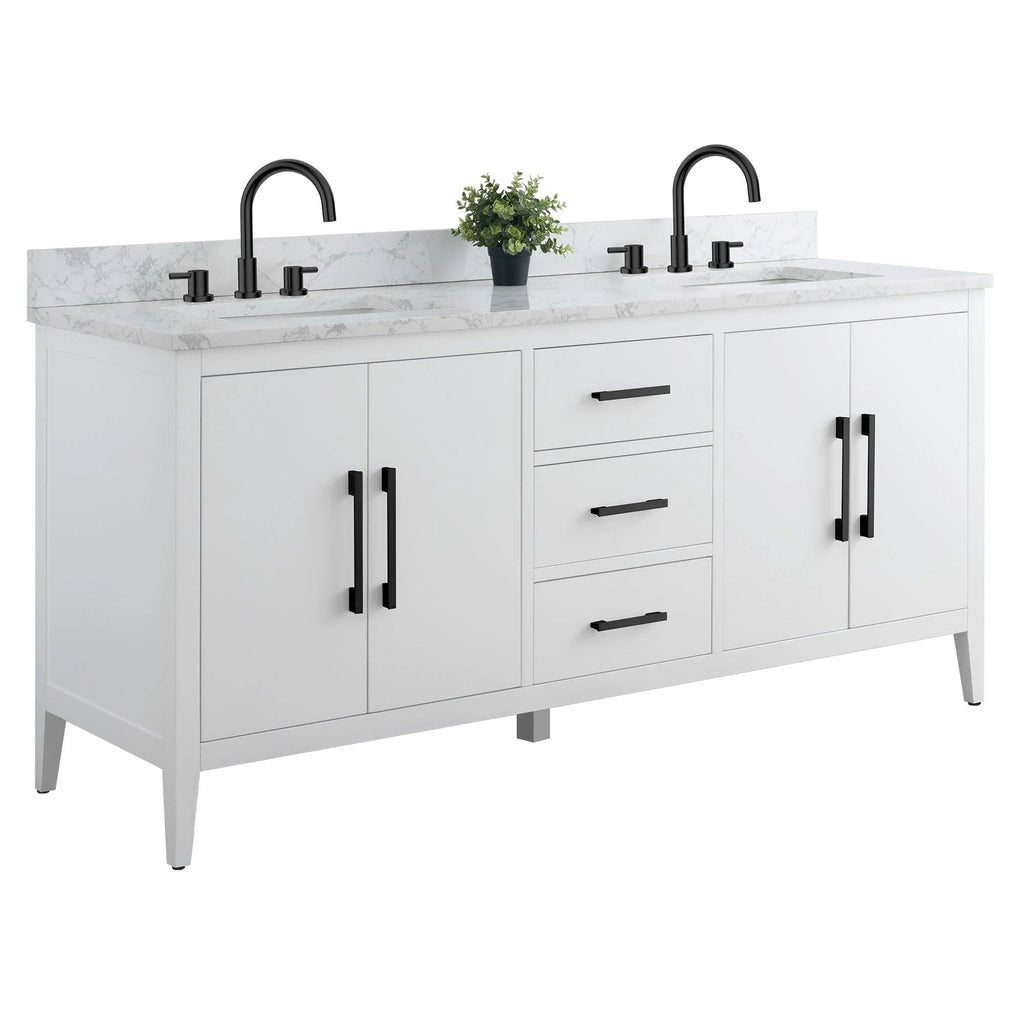 Vanity Art 72 Double Sink Bathroom Vanity Cabinet with Engineered Marble Top