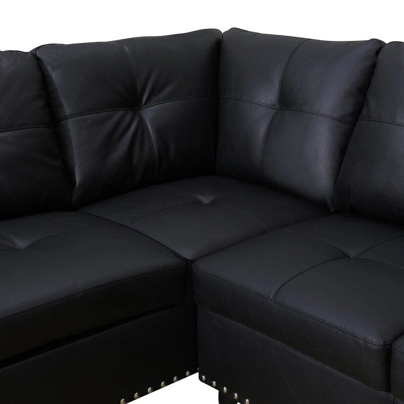 Modern 3-Piece Black Faux & Synthetic Leather Sofa Set: Sleek Style for Living Rooms