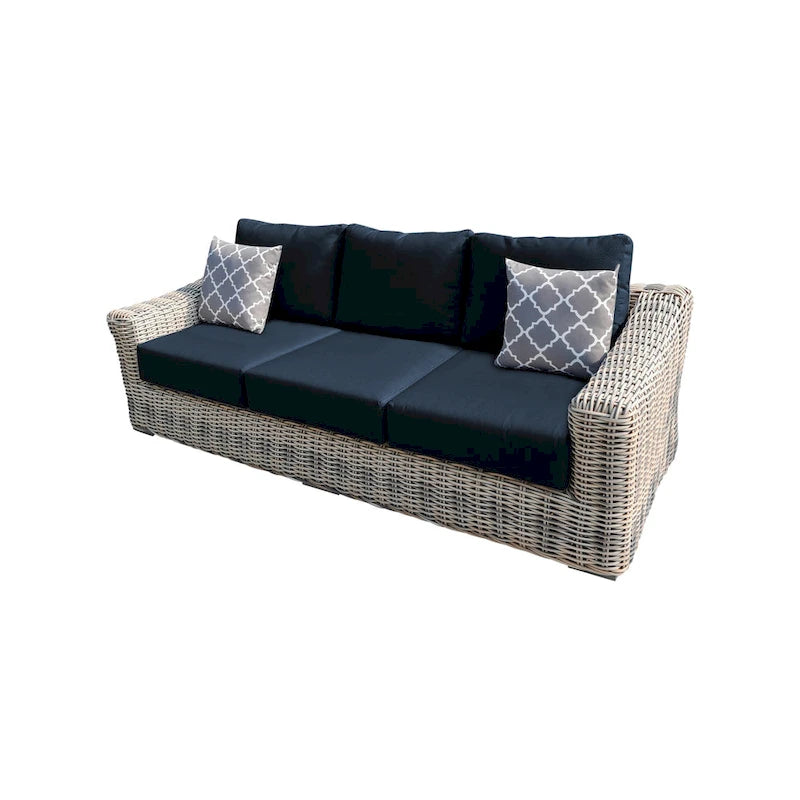 Teva Patio Furniture Hawaii Three-Tone Wicker Gray/Off White/Beige Sofa with Cushion