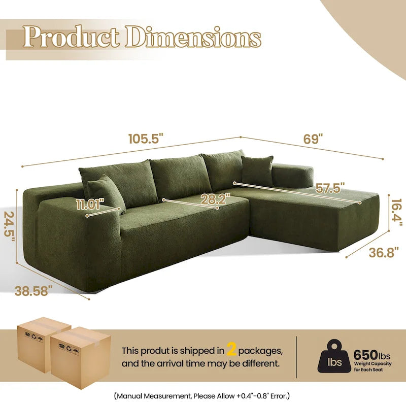 Modern Upholstery Chaise Sofa with Pillows for Living Room