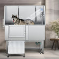 50 W Stainless Steel Adjustable Pet Grooming Tub with Steps Ramp