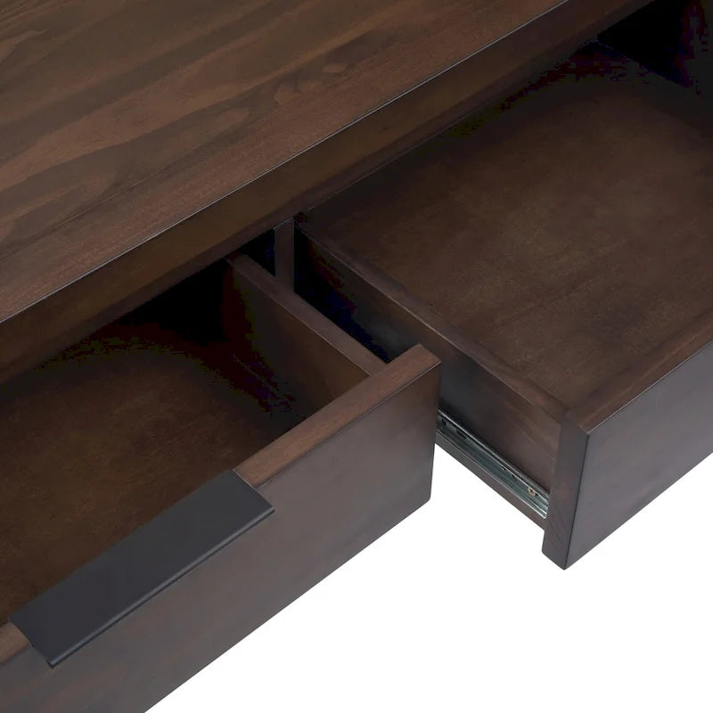 60-Inch Wide Solid Wood Contemporary 3-Drawer Console Table in Warm Walnut Brown
