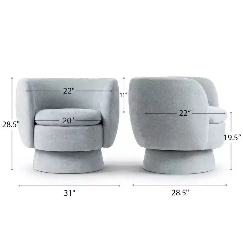 Set of 2 Modern Swivel Barrel Chair with Upholstered Fabric, 360 Rotating Accent Lounge Chair for Living Room, Bedroom-Panipeachy