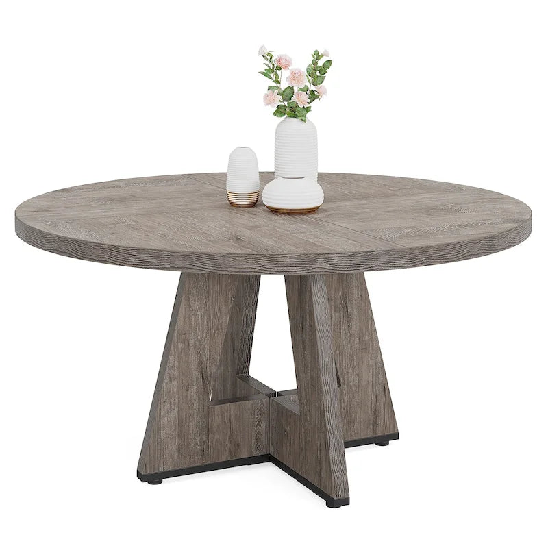 47 Inch Round Dining Table for 4, Wood Farmhouse Dinner Dinning Table for Kitchen Dining Living Room