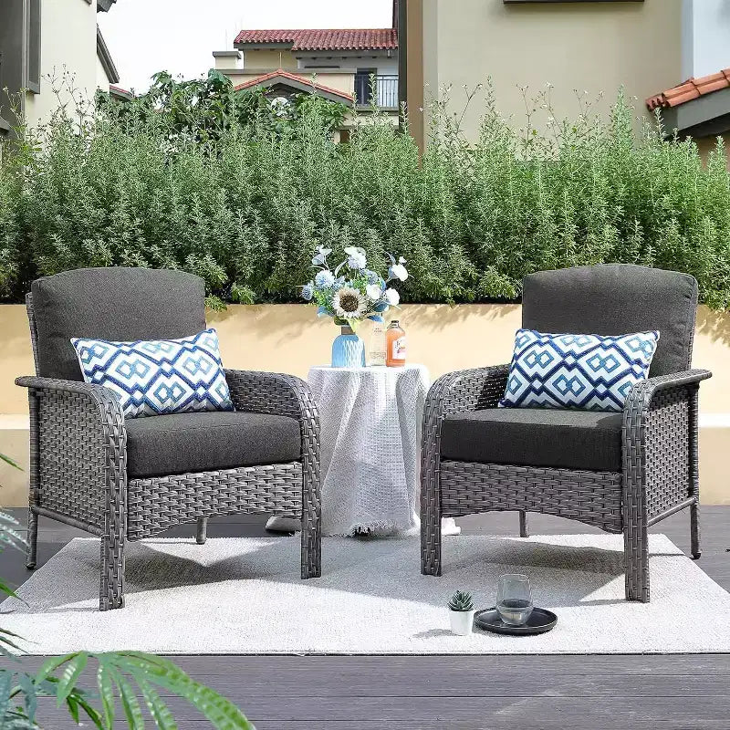 HOMLUX Set of 2 Patio Wicker Chairs Set Outdoor All Weather High Back Rattan Chairs