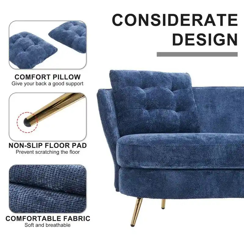 Upholstered Couch with Golden Metal Legs Club Loveseat Sofa for Living Reading Room ,Bedroom ,Apartment, Small Space Dorm