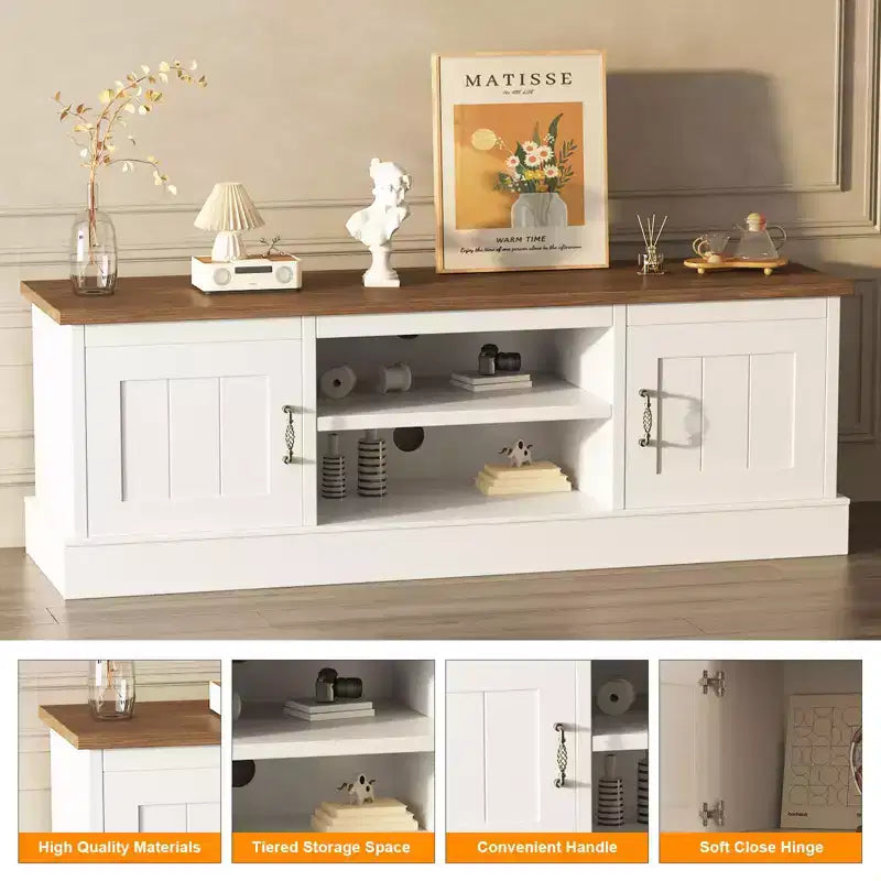 Modern TV Stand for 65-Inch TVs, Rustic Wood Entertainment Center with Spacious Storage Cabinets, Media Console Table for Living Room & Office