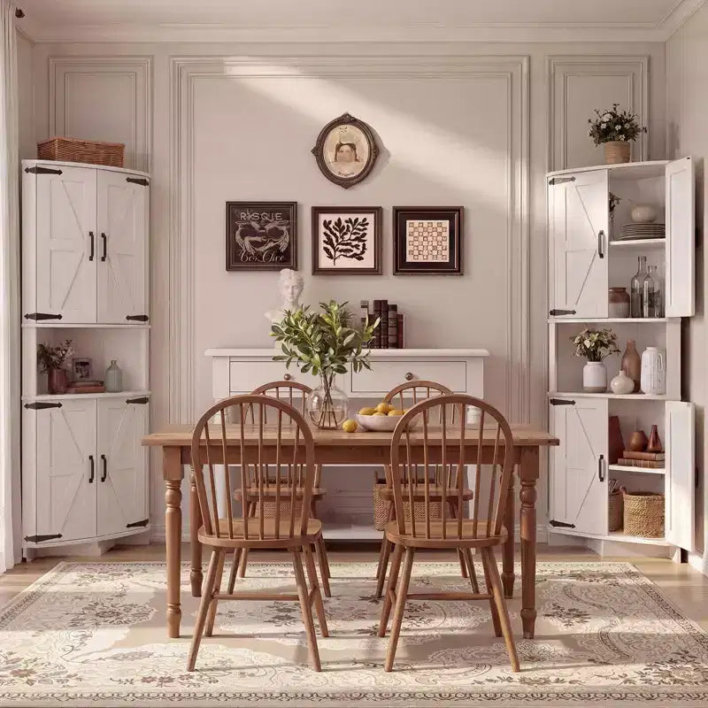 64.8 Tall Corner Cabinet with Doors, Brown Farmhouse Corner Storage Cabinet, Freestanding Corner Pantry Cabinet with Adjustable Shelves
