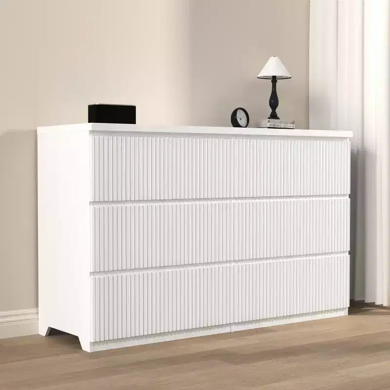 6 Drawer Dresser for Bedroom, 47W Fluted Chest of Drawers, Wooden Dresser TV Stand, Clothes Storage Organizer for Bedroom,Hallway, Entryway