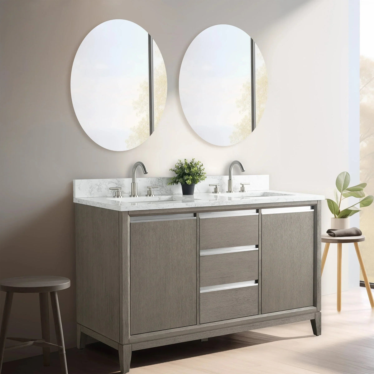 Vanity Art Bathroom Vanity with Ceramic Sink and Engineered Marble Top