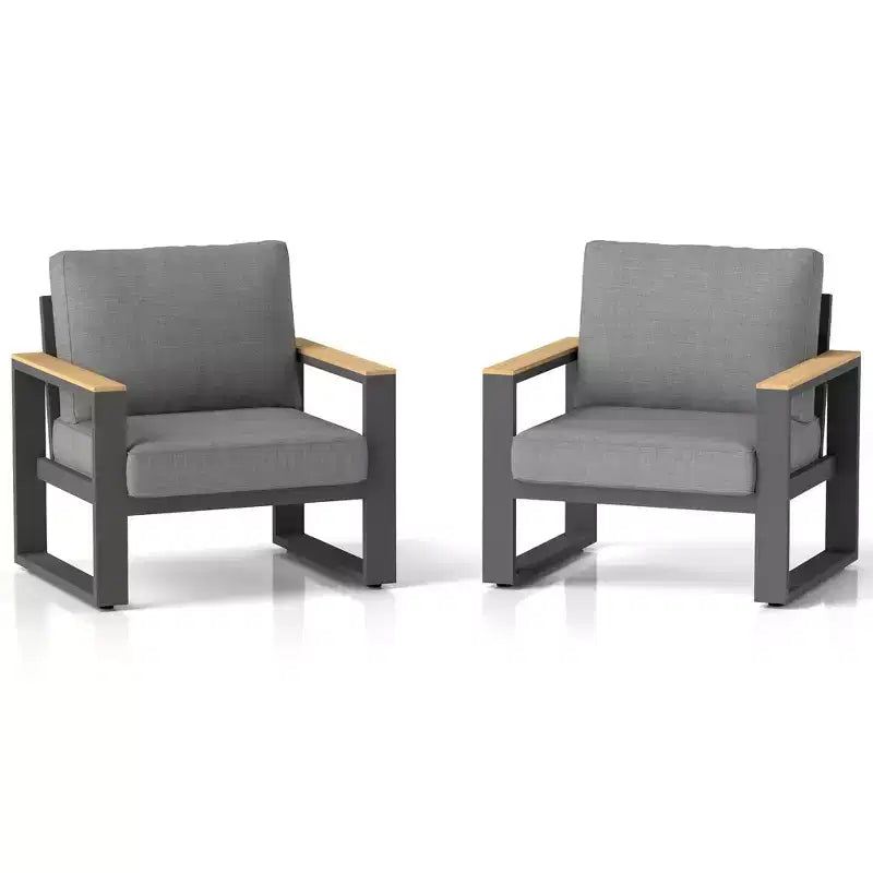 Heynemo Aluminum Outdoor Armchair, 2 Pieces All-Weather Metal Patio Single Sofa, Patio Conversation Set for Porch Backyard Garden