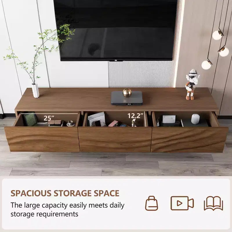 82.83 Inch Modern TV Stand with Solid Wood Drawers and Vents, Media Console for Living Room