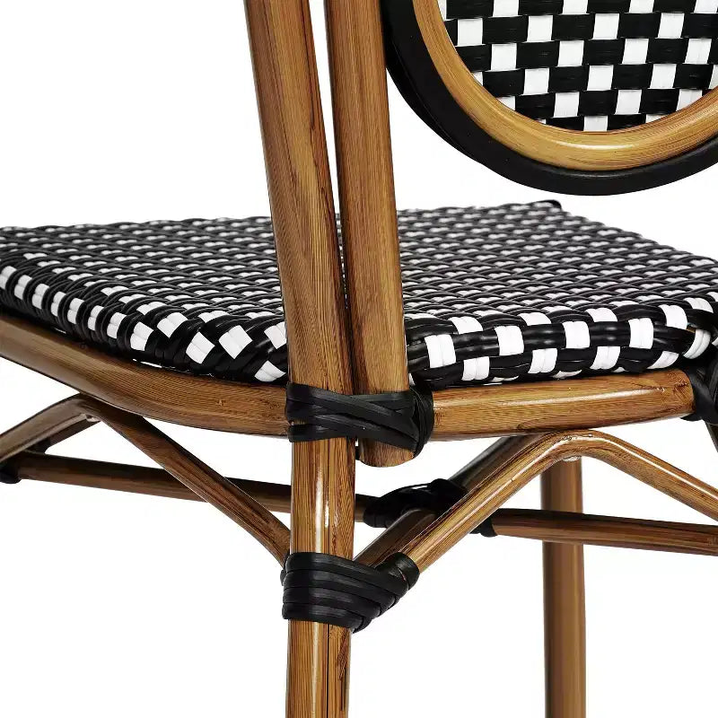 Flash Furniture Lourdes Indoor/Outdoor Commercial Thonet Bistro Stacking Chair, PE Rattan and Aluminum Frame