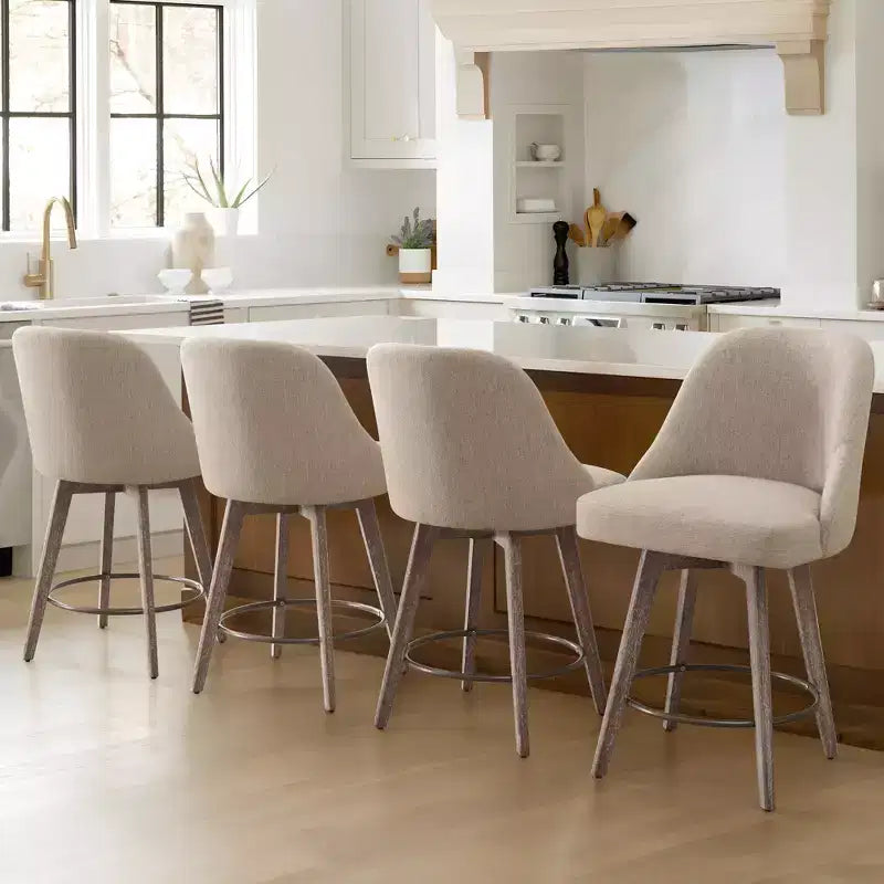 Bekrvio 26 Counter Height Swivel Bar Stools Set of 4 Backs and Wood Legs,Linen Fabric/PU Leather Upholstered Barstools for Kitchen Island
