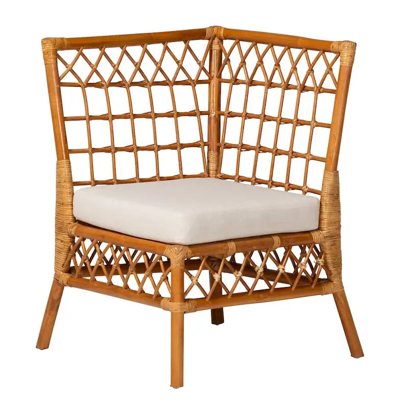Capella Modern Bohemian Honey Rattan 3-Piece Dining Nook Banquette Set