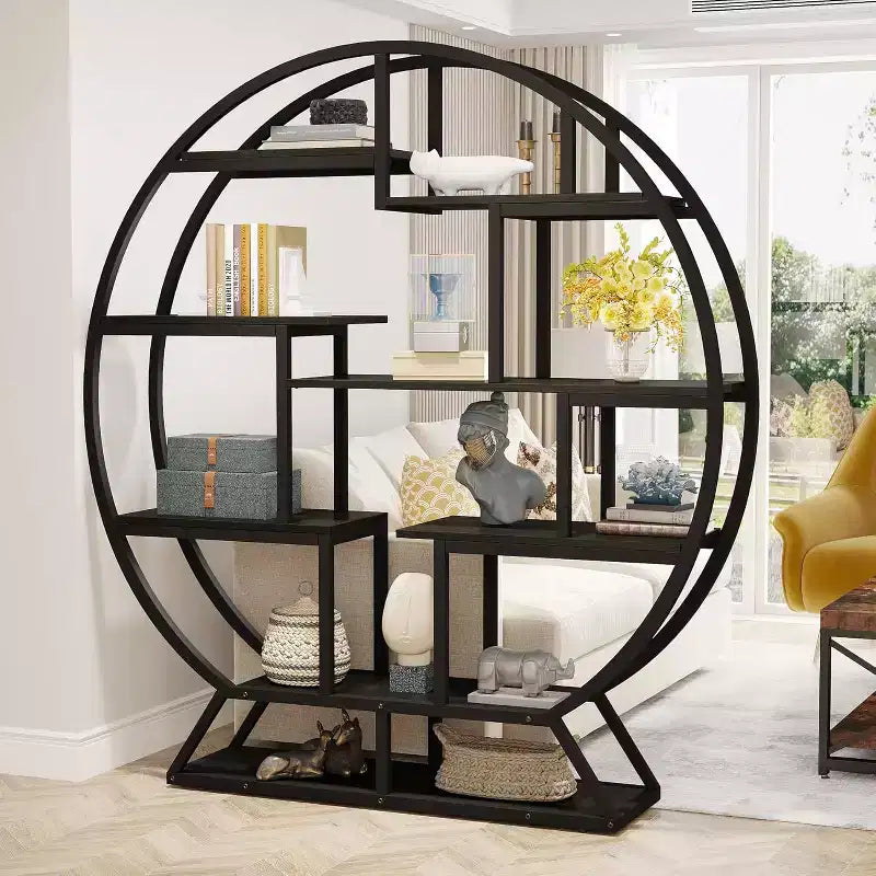 Tribesigns 62.2 Inch Bookshelf, Round Bookshelves Etagere Bookcase