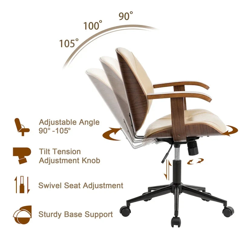 Glitzhome Leatherette Adjustable Swivel Desk Office Chair with Armrest Ergonomic Design