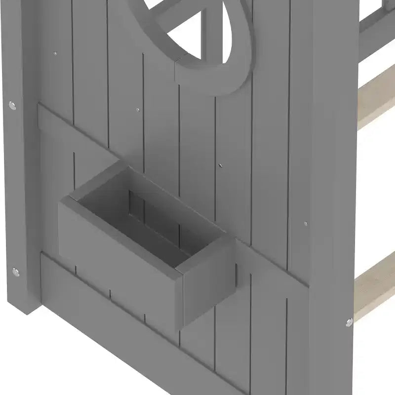 Twin Size Floor House Bed, Kids Montessori Playhouse Bed with Storage Shelf and Roof Design
