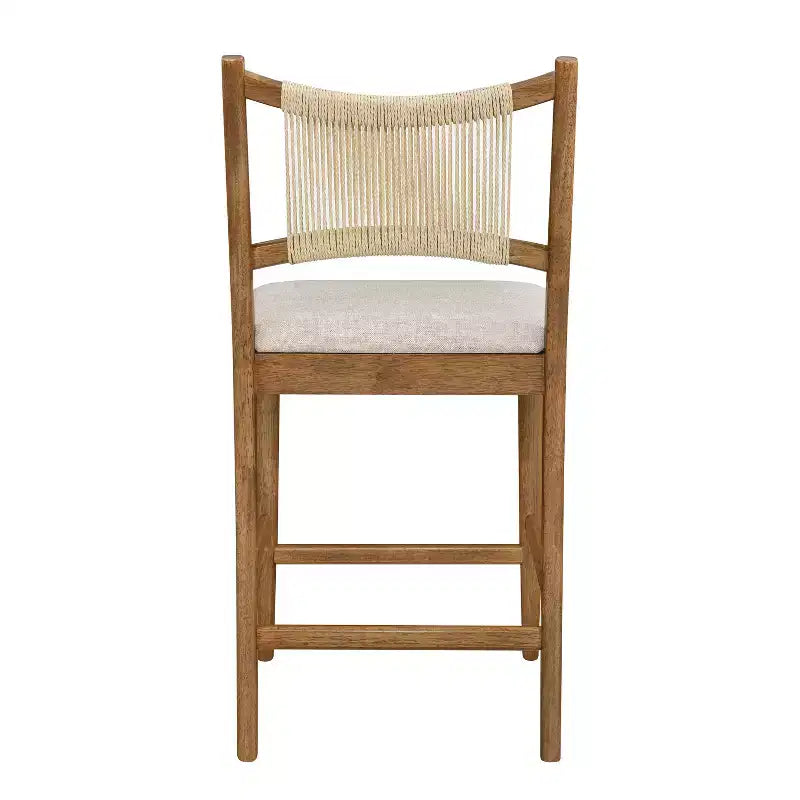 Christopher Knight Home Natalie Modern Rubberwood Upholstered Counter Stools with Woven Rope Backrest (Set of 4)