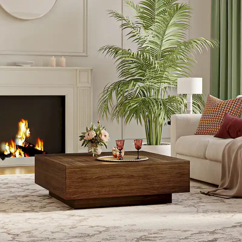Mid Century Modern Coffee TableMinimalist Wood Veneer Coffee Table with Storage for Living Room, Fully-assembled