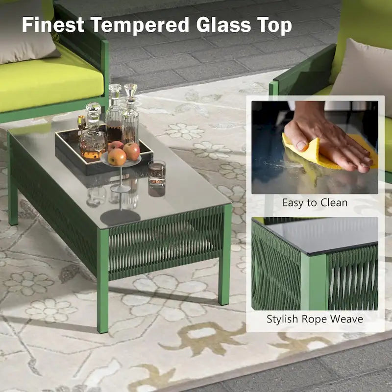 4-Piece Patio Furniture Set, Outdoor Garden Conversation Set with Tempered Glass Table, Deep Seating and Thick Cushion