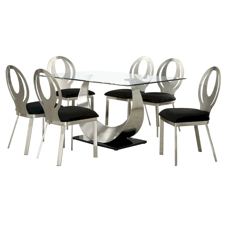 Heer Modern Black Steel U-shaped Pedestal 7-Piece Dining Set by Furniture of America