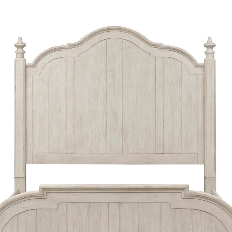 Farmhouse Cottage Queen Poster Bed ¨C Antique White with Chestnut Tops