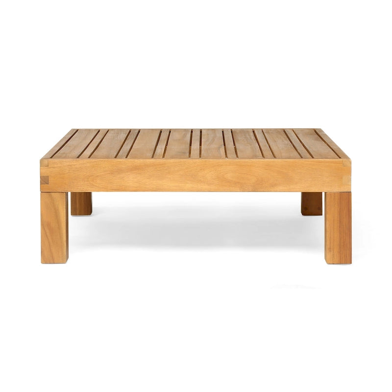 Oana Outdoor Acacia Wood Left Arm Loveseat and Coffee Table Set with Cushion by Christopher Knight Home