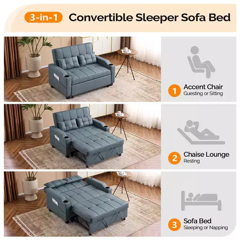 Upholstered Cats Claw Leather Convertible Reclining Sleeper Sofa Bed With Cushions For Small Spaces