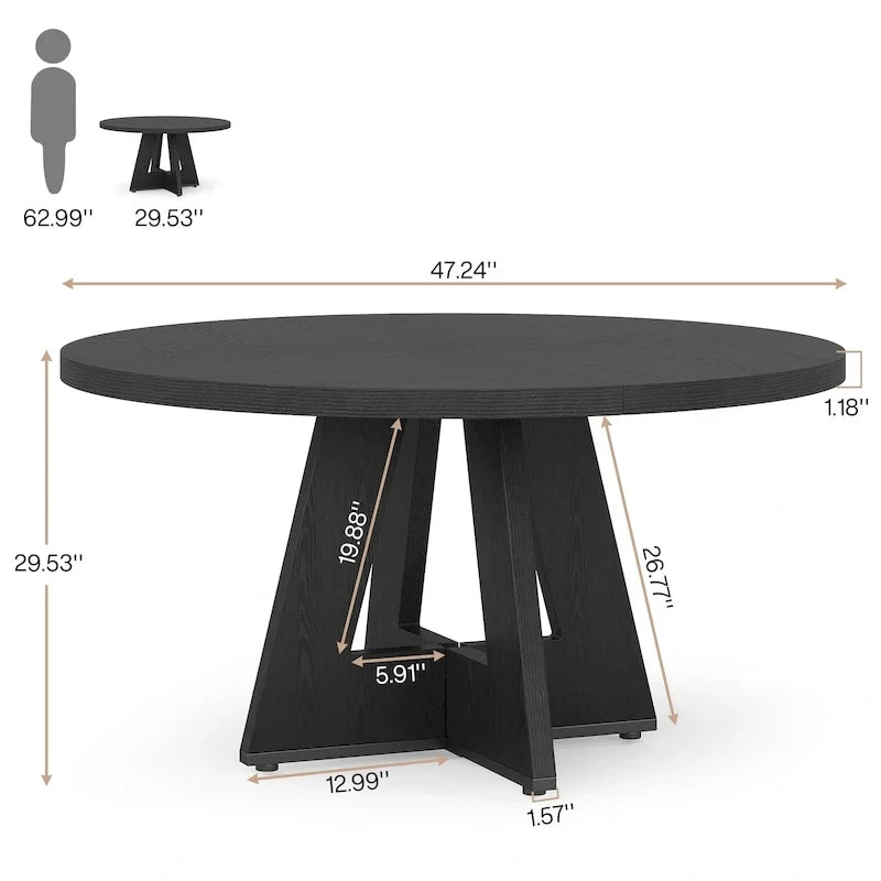 47 Inch Round Dining Table for 4, Wood Farmhouse Dinner Dinning Table for Kitchen Dining Living Room