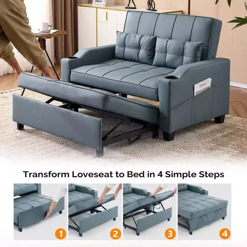 Upholstered Cats Claw Leather Convertible Reclining Sleeper Sofa Bed With Cushions For Small Spaces