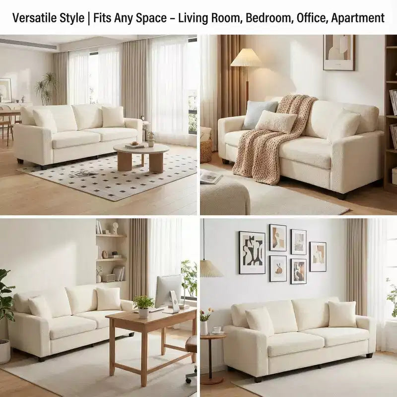83W Modern 3-Seater Sofa with Deep Seat, Soft Fabric, Wide Armrest, Removable Washable Cushion Cover