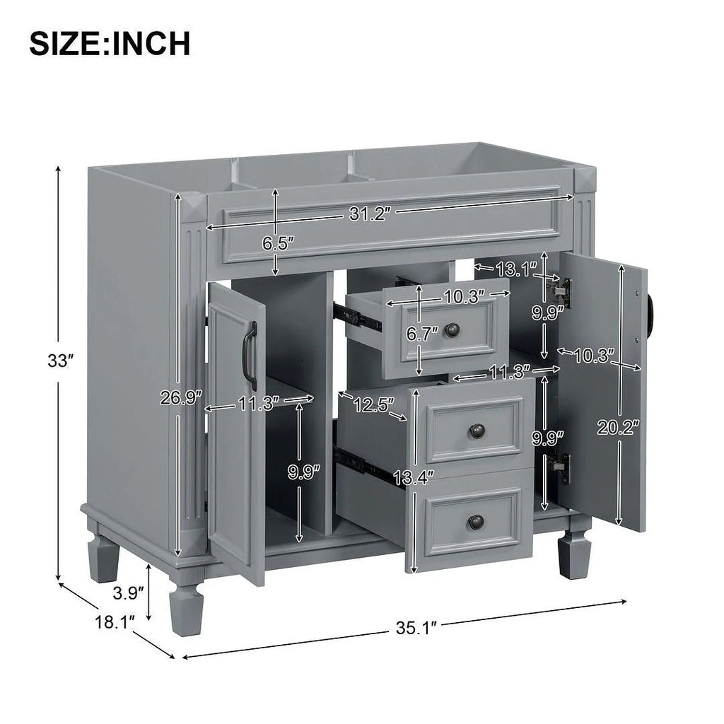 36 Modern Bathroom Vanity with Top Sink and Mirror Cabinet,2 Doors and 2 Drawers