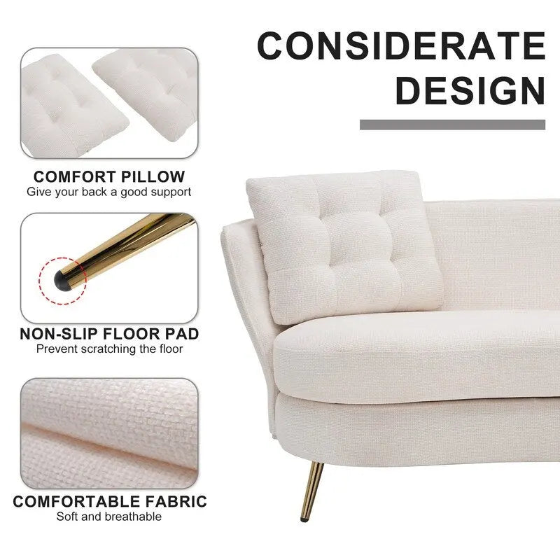 Upholstered Couch with Golden Metal Legs Club Loveseat Sofa for Living Reading Room ,Bedroom ,Apartment, Small Space Dorm