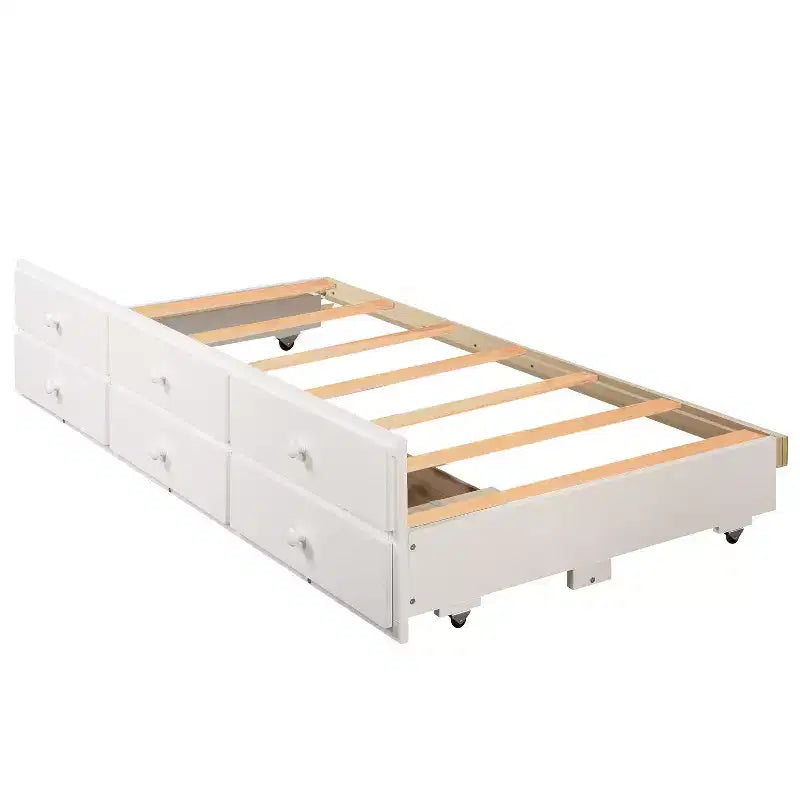 Twin Bunk Bed with Ladder, Safety Rail, Twin Trundle Bed with 3 Drawers for Teens Bedroom, Guest Room Furniture