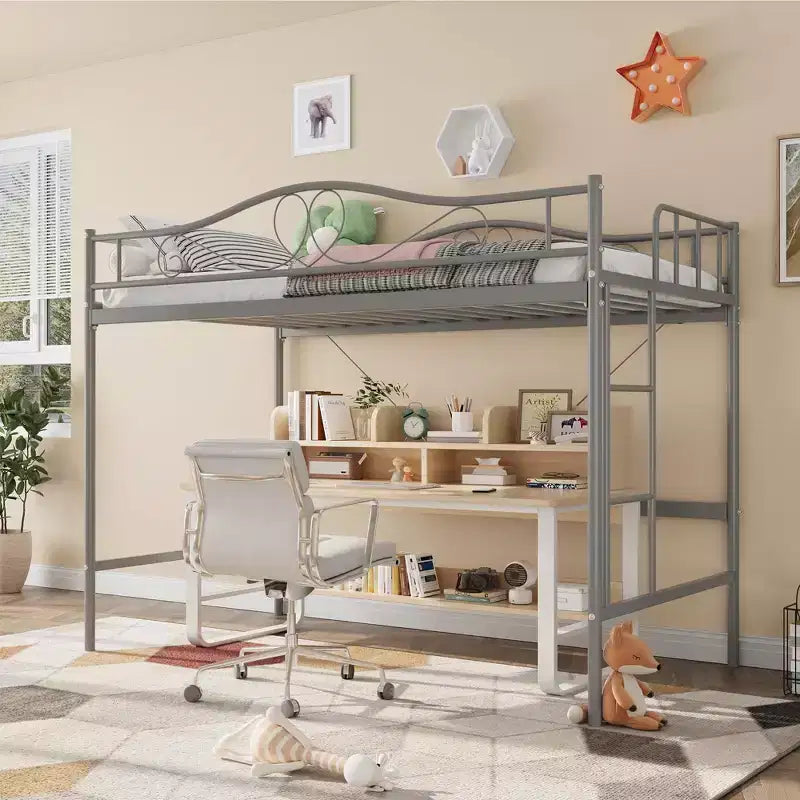 Loft Bed Twin Size with Removable Ladder & Full Safety Guardrail, Twin Loft Bed Heavy-Duty Metal Frame 400 Lbs Weight Capacity, Space Saving