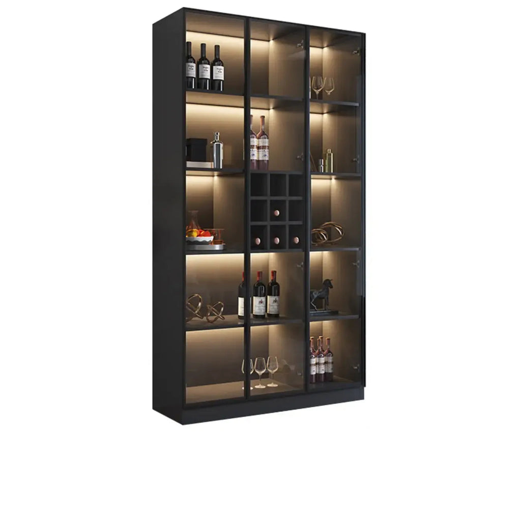 Minimalist Black Wooden Wine Rack Cabinet with Glass Door