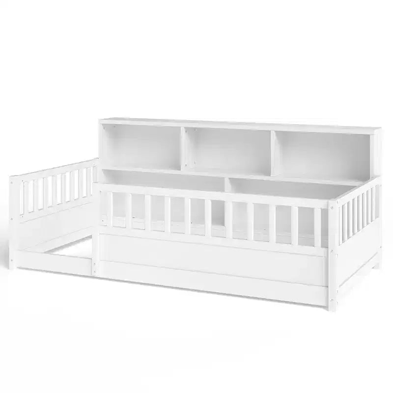 GDFStudio Cissie Modern Pinewood Guardrail Floor Bed with Side Storage