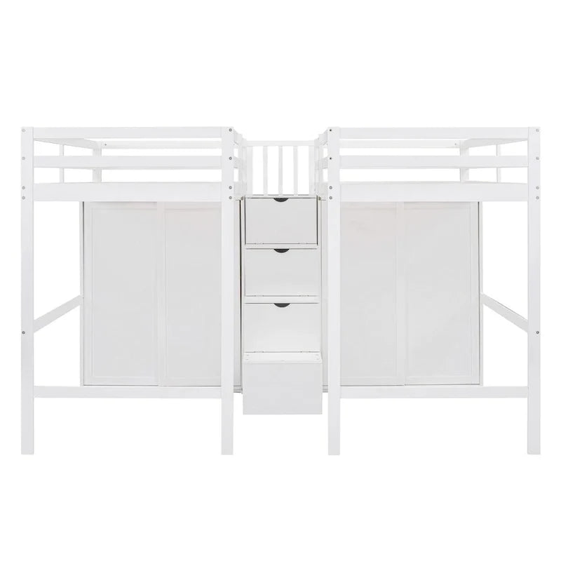 Double Twin Loft Beds with Wardrobes and Staircase