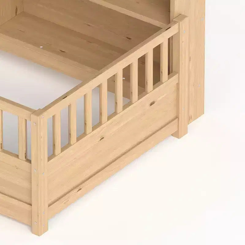 GDFStudio Cissie Modern Pinewood Guardrail Floor Bed with Side Storage