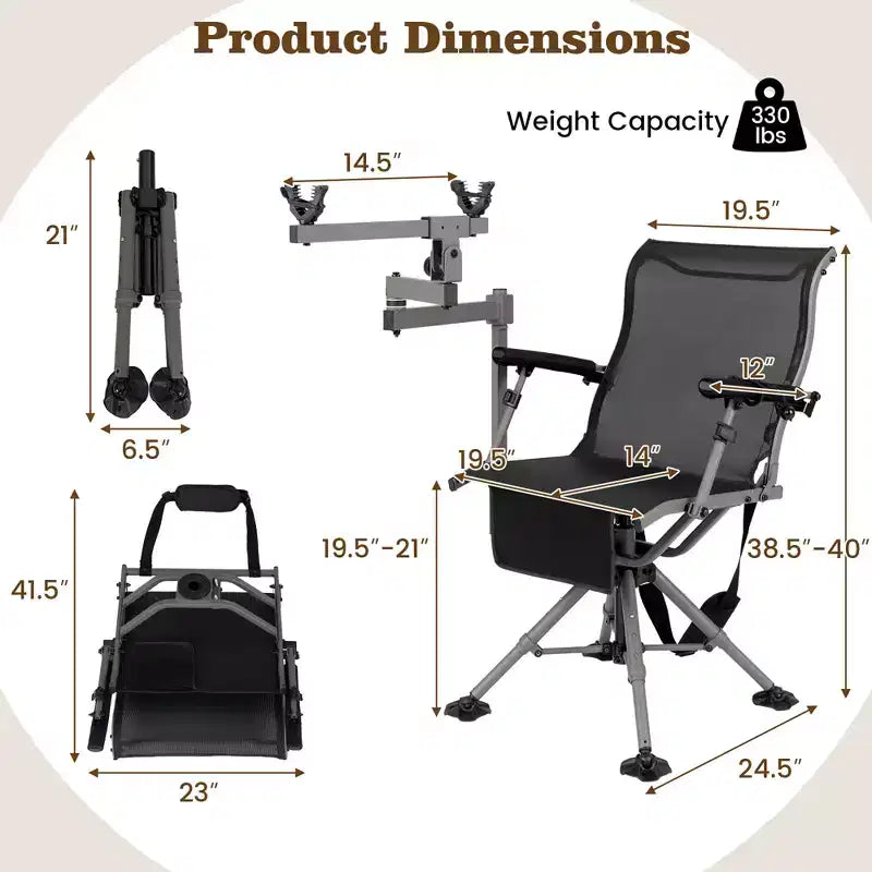 Costway Portable Hunting Chair w/360 Swivel Adjustable Legs & Armrests Holder
