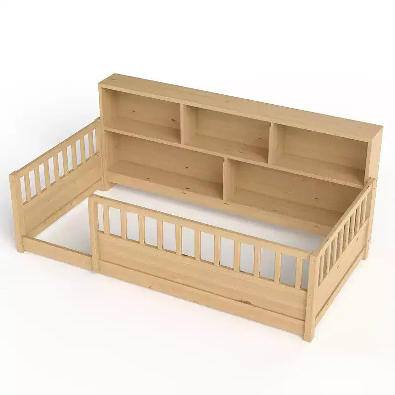 GDFStudio Cissie Modern Pinewood Guardrail Floor Bed with Side Storage