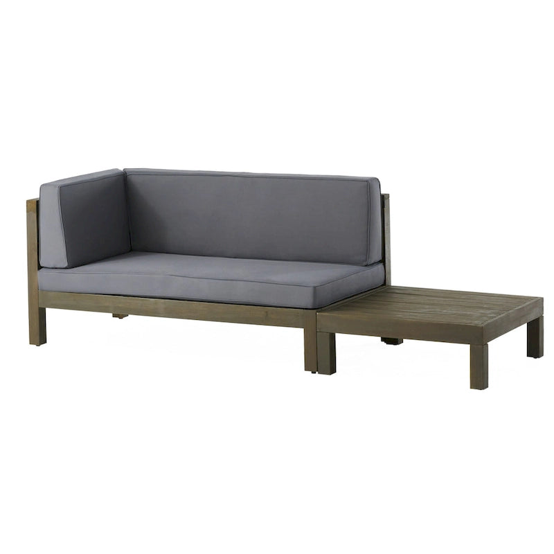 Oana Outdoor Acacia Wood Left Arm Loveseat and Coffee Table Set with Cushion by Christopher Knight Home