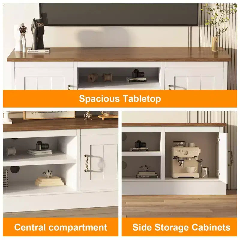Modern TV Stand for 65-Inch TVs, Rustic Wood Entertainment Center with Spacious Storage Cabinets, Media Console Table for Living Room & Office